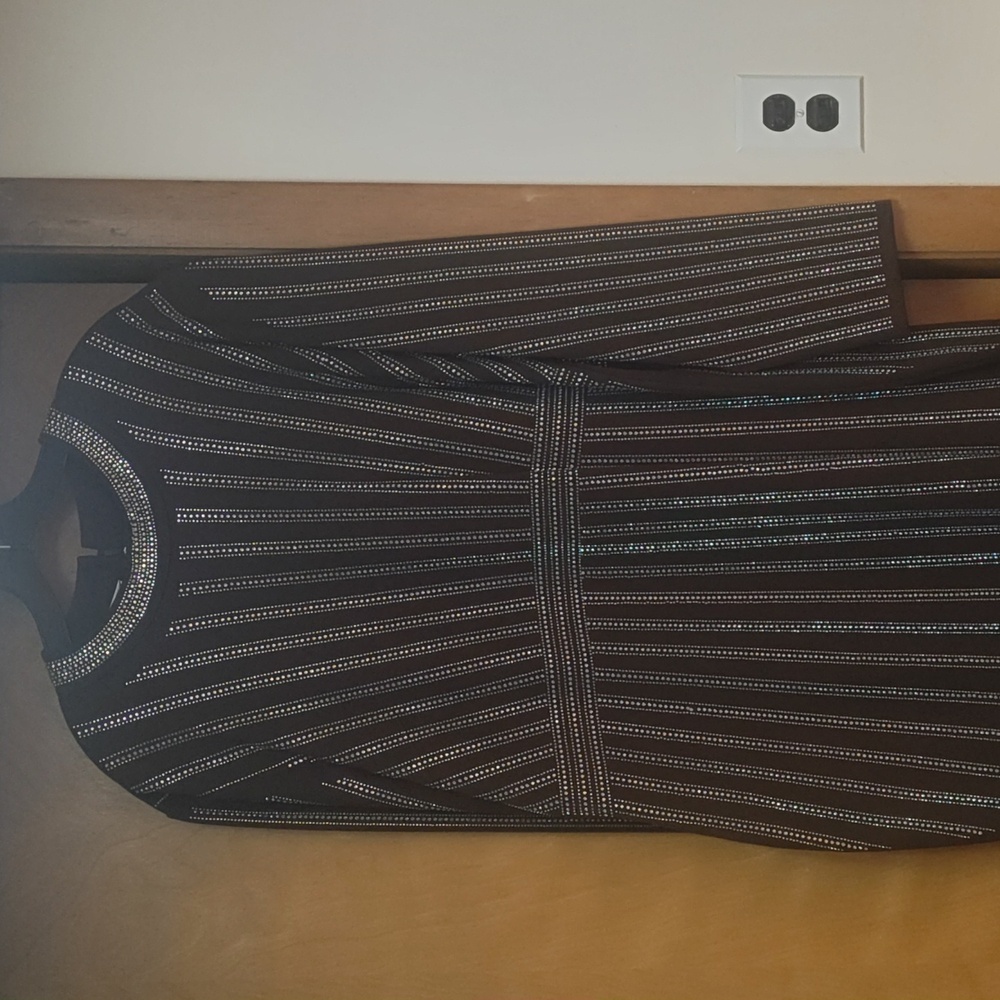 Striped Long Sleeve Dress, With Beads. Brown. I Purchased For Church. Worn Once. - Picture 2 of 2